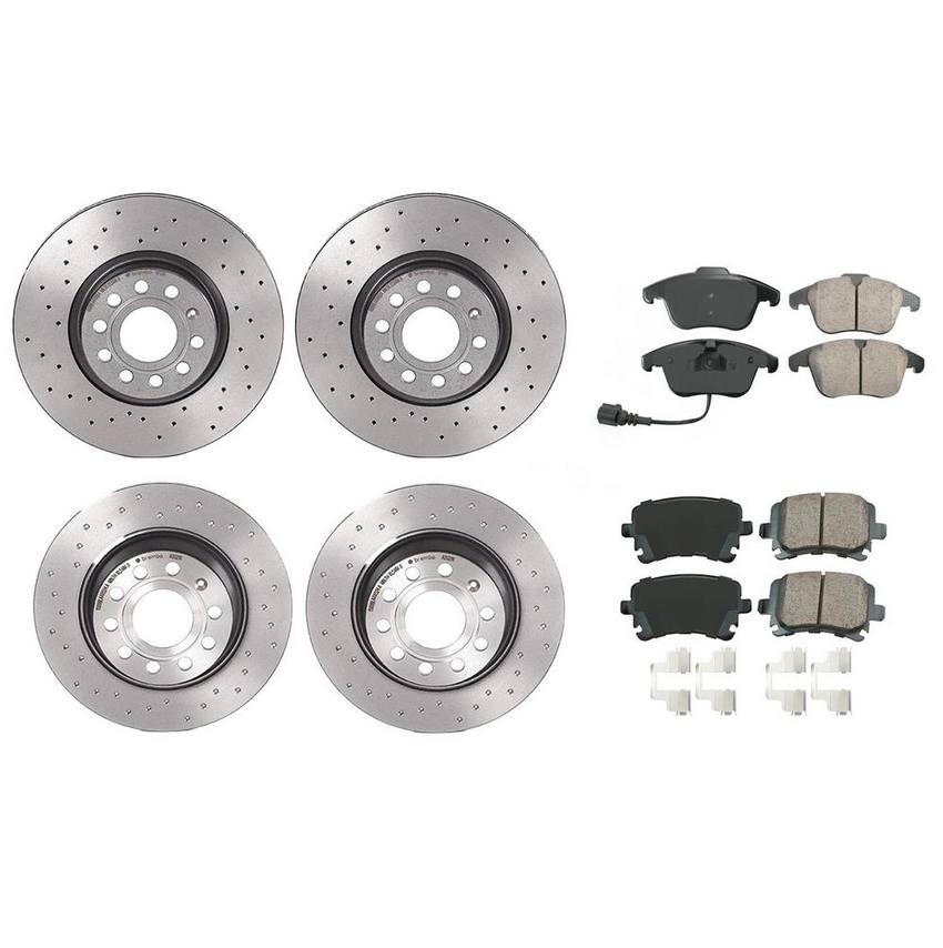 Audi VW Disc Brake Pad and Rotor Kit - Front and Rear (312mm/282mm) (Xtra) (Ceramic) (EURO) 8E0698451J - Akebono Euro Ultra-Premium 4122735KIT